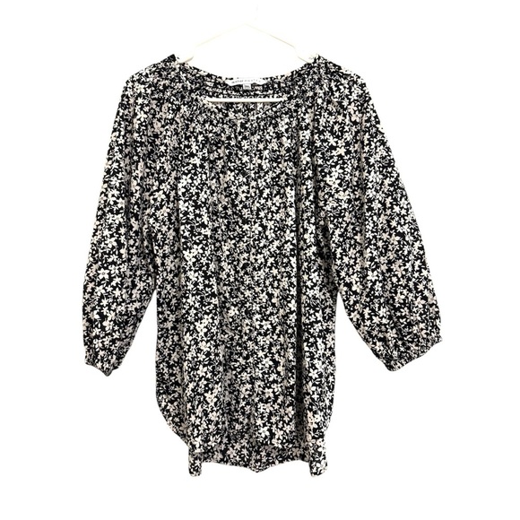 2/$15 The Nines by HATCH Black & White Floral Maternity 3/4 Length Sleeve Blouse - Picture 5 of 12